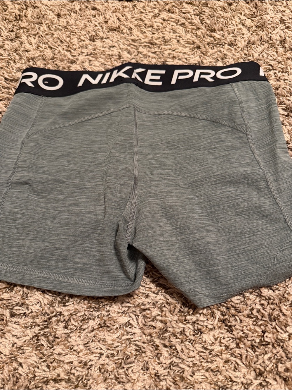 Nike Pro Heathered Sage Women's Athletic Shorts with Black Logo Waistband - Picture 2 of 3